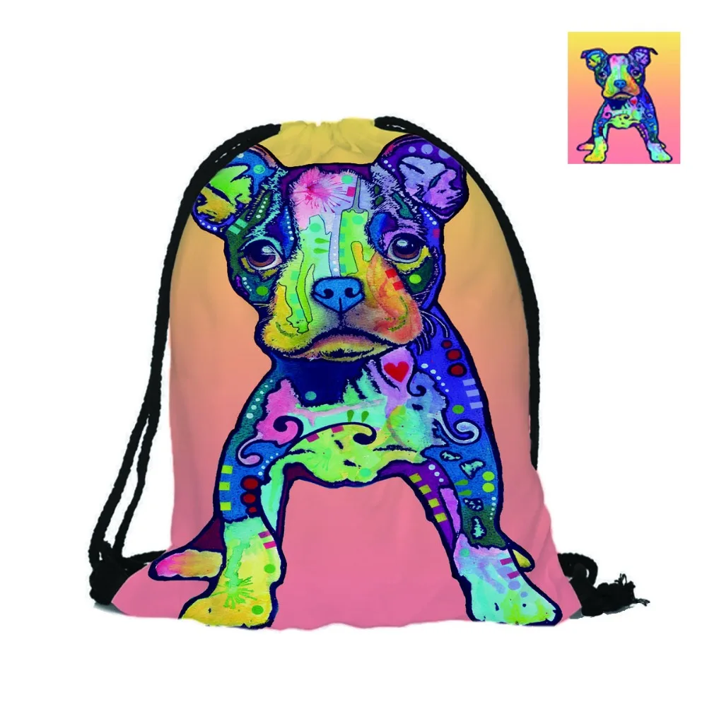 Сумка на шнурке с 3D принтом серии Boston Terrier двусторонний рюкзак собаки милые сумки
