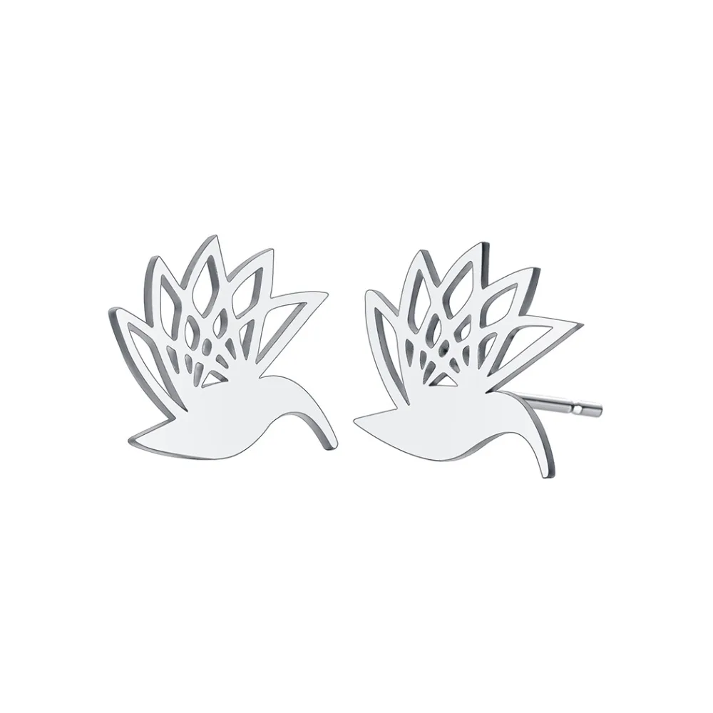 QIMING Stainless Steel Phoenix Stud Earrings For Women Golden Bird Flying Hummingbird Animal Cute Retro Ethnic Jewelry Earring | Украшения