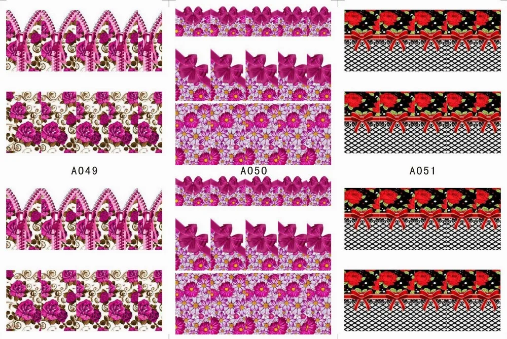 

3 SHEETS / LOT Nail Art Water Transfers Stickers Nail Decals Stickers FLOWER COCKSCOMB MORNING GLORY ZIPPER A049-051