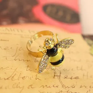 Простые милые крошечные Чистый золотой цвет медовая пчела пальцевые кольца