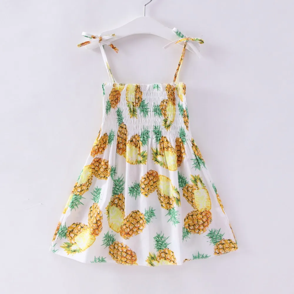 2021 Summer New Baby Clothes Girl PineApple Printed Cool Kid Costume Causal Loose Cute Dress BABY Ruched Party Dresses | Детская одежда