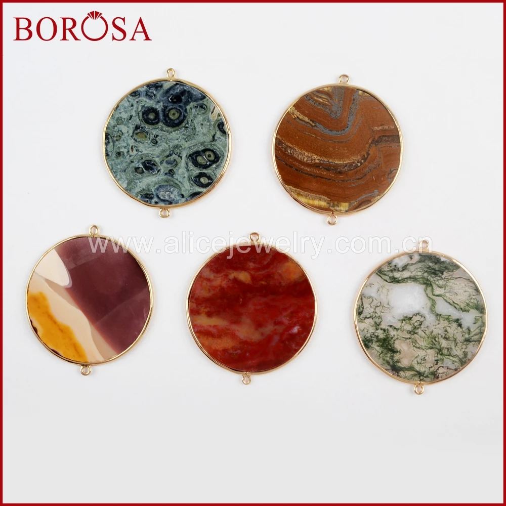 

BOROSA 5/10PCS Gold Color Round Agates Connector Double Bails Drusy Jewelry Gems Pendant for DIY Necklace Jewelry WX959