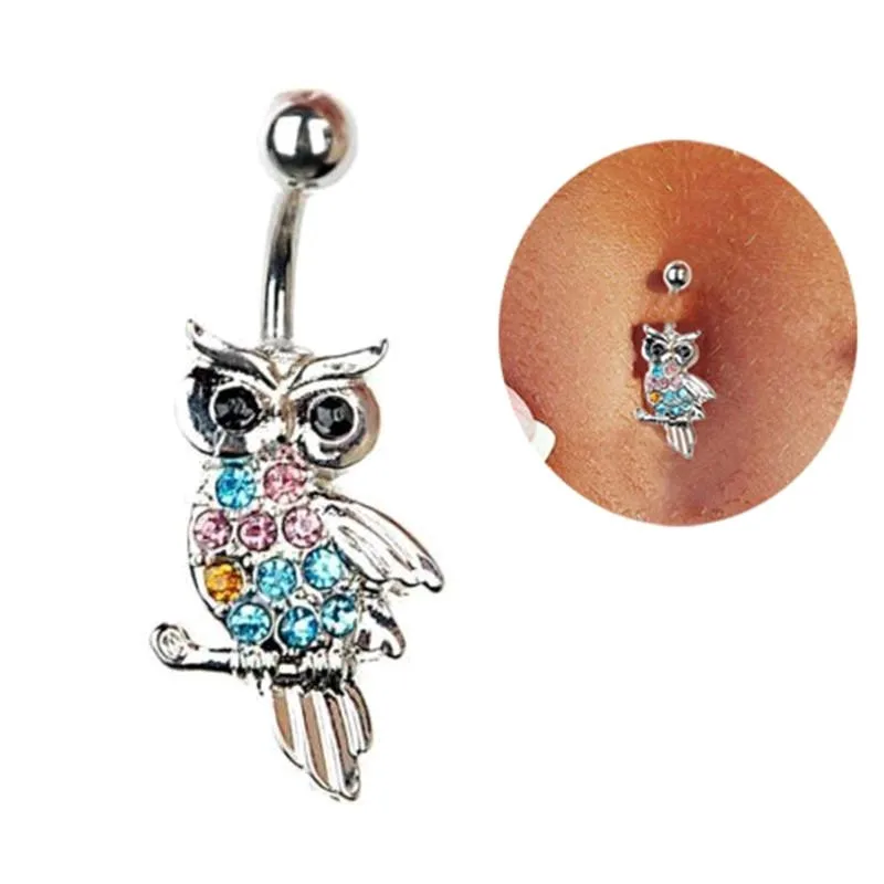Сова пупок пупка кольцо Штанга горный хрусталь подарок хрустальный шар Пирсинг |