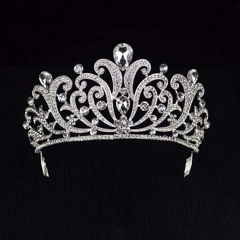 Silver Трендовая Золотая Серебряная Роскошная большая Королевская корона для свадьбы, большая тиара, украшения для волос для невесты, аксессуары для волос, HG-060 - Окраска металла: Silver
