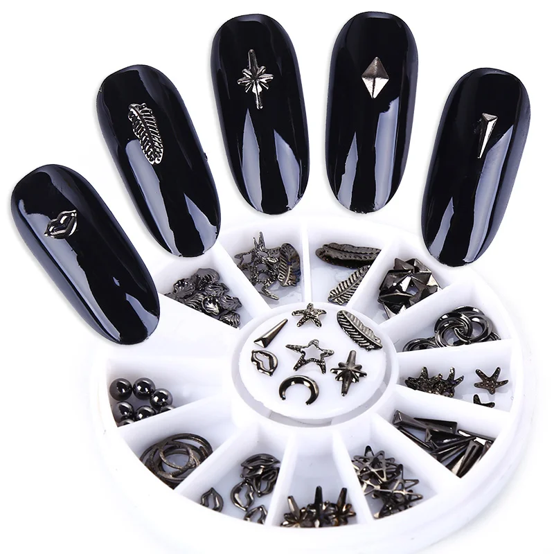 Горячая 1 коробка панк заклепки наклейки для ногтей Черный Металлический Маникюр