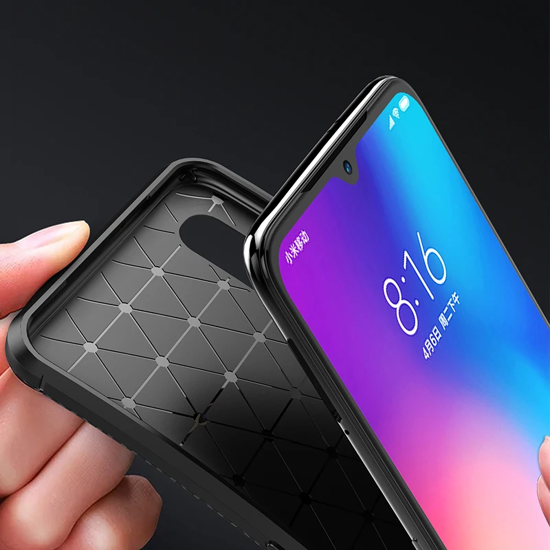 Чехол для Xiaomi Mi 9 Мягкий Силиконовый противоударный чехол из углеродного волокна