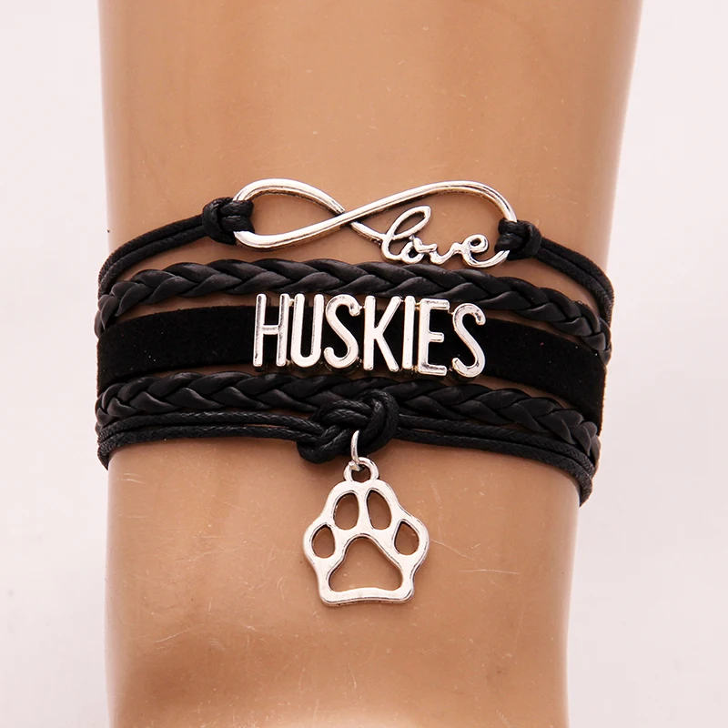 Drop shipping Infinity Love Huskies Bracelet-Pet Dog Paw Charm Leather braided Bracelets &amp Bangles Jewelry Christmas Gift | Украшения и