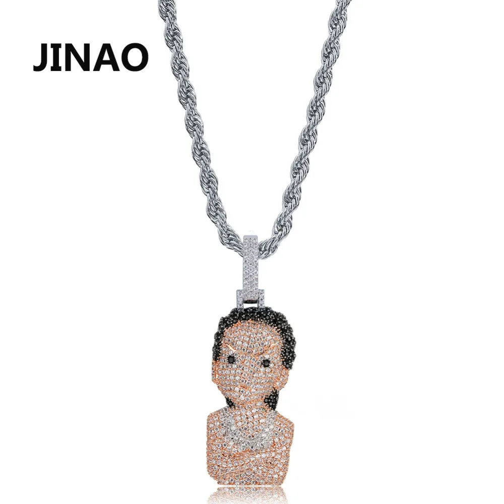 

JINAO New The Boondocks Girl Pendant Necklace Cubic Zircon Iced Out Chain Men's Women Hip Hop Jewelry Gifts