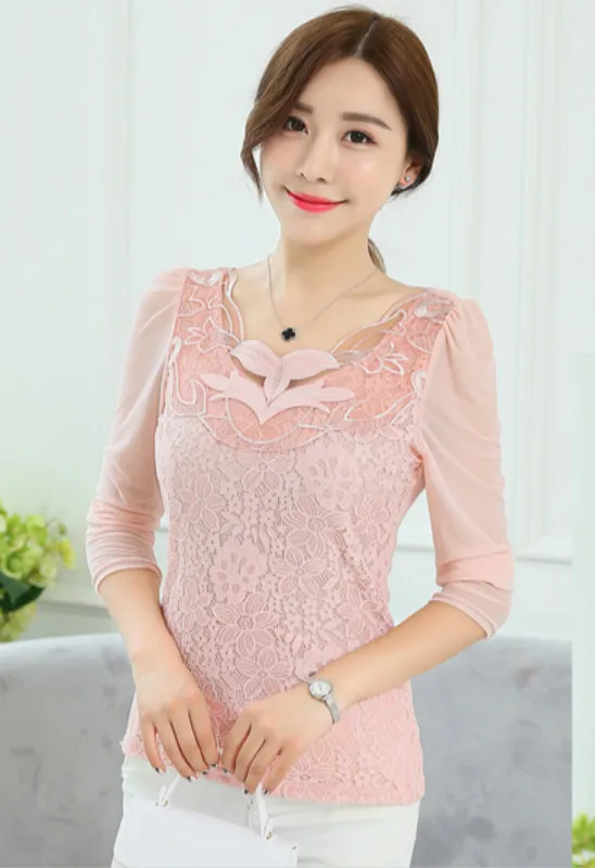 Плюс размер 2017 Весна и осень Новое поступление женский Топ Блузка длинный рукав