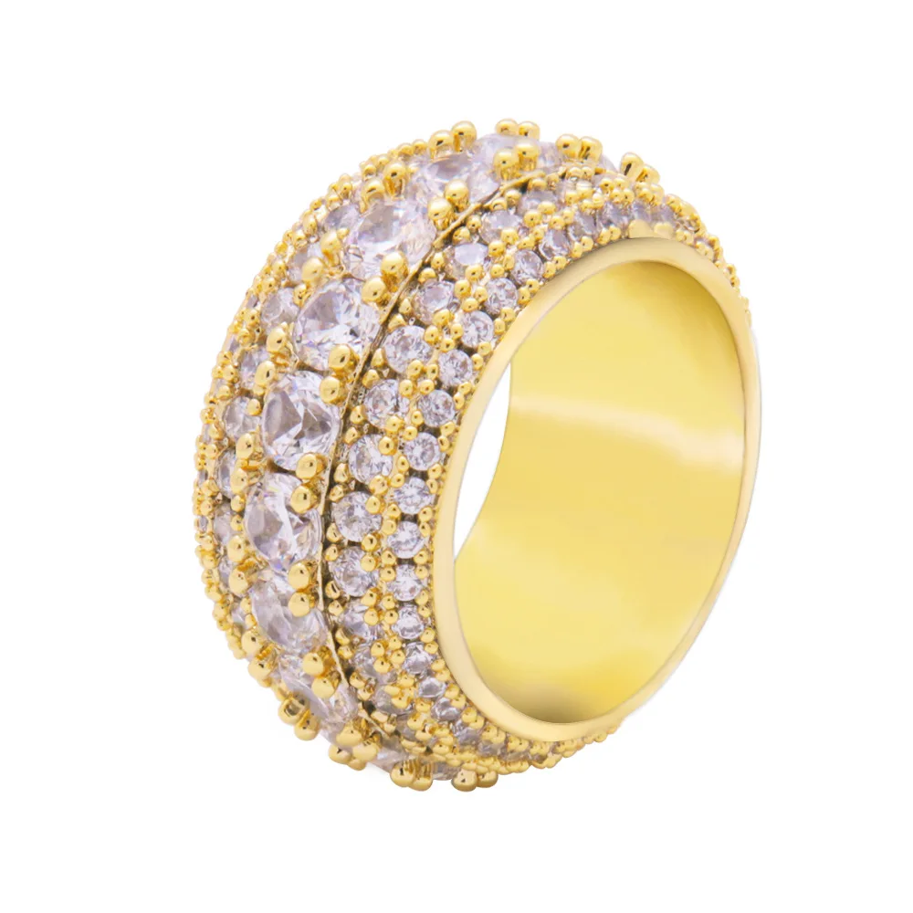 Зубец Установка AAA CZ камень Bling ледяные круглые кольца на пальцы для мужчин хип хоп раппер ювелирные изделия золото серебро