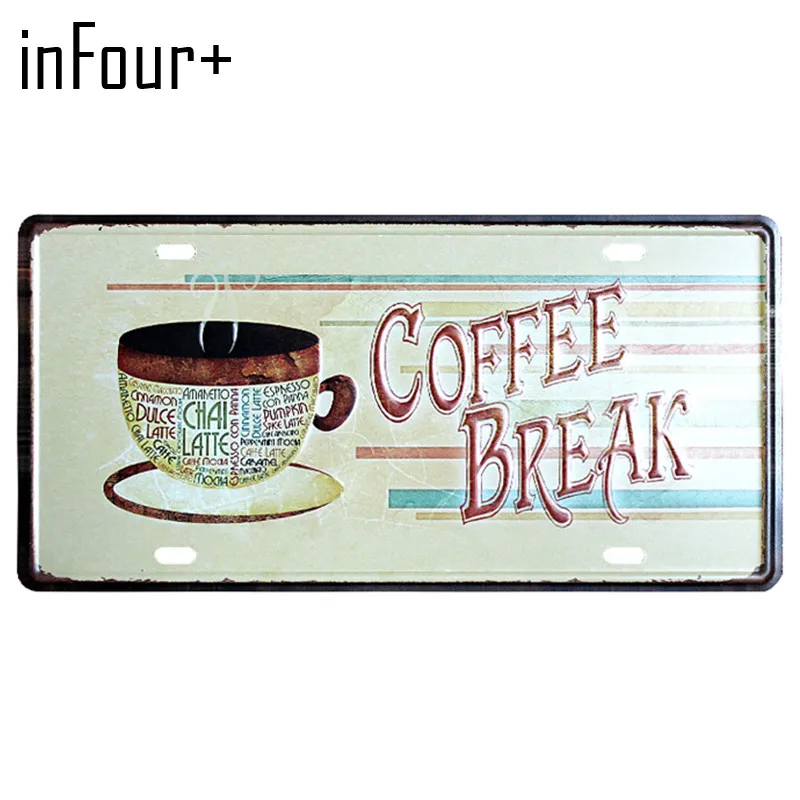 [InFour +] Новая Металлическая Пластина для кофе автомобильный номер жестяной знак