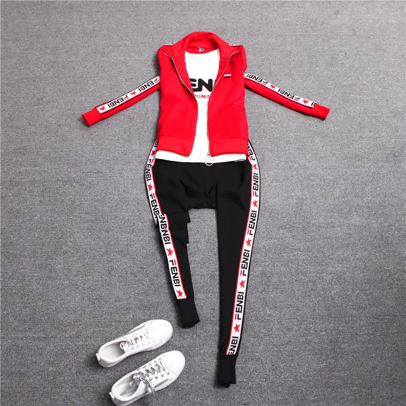 Комплект женский 2019 новый весна и осень Повседневная мода боковые полосы буквы