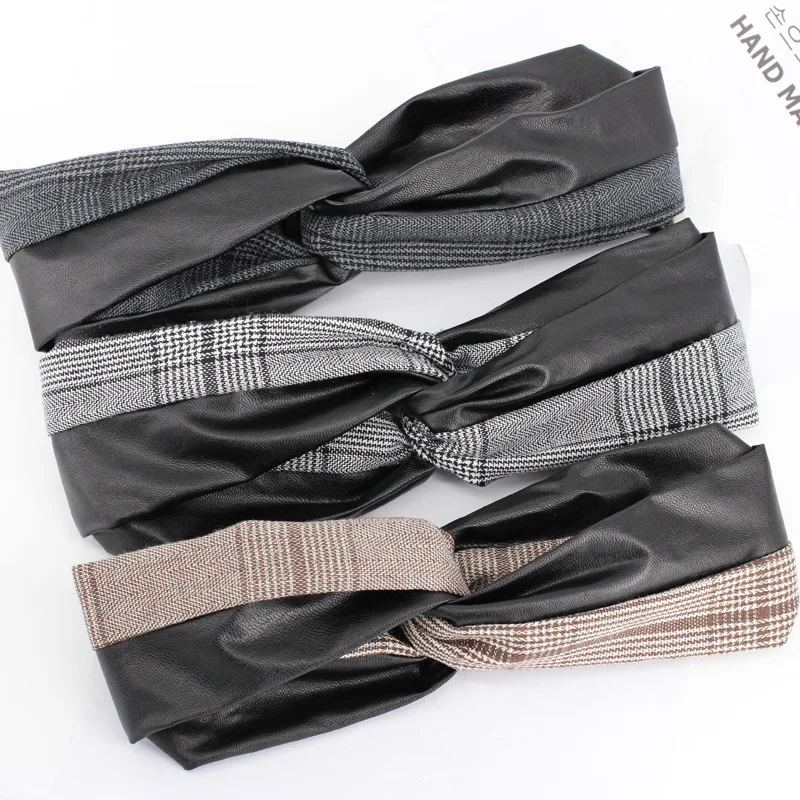 2019 женские крученые повязки на голову модная клетчатая Лоскутная узлом повязка