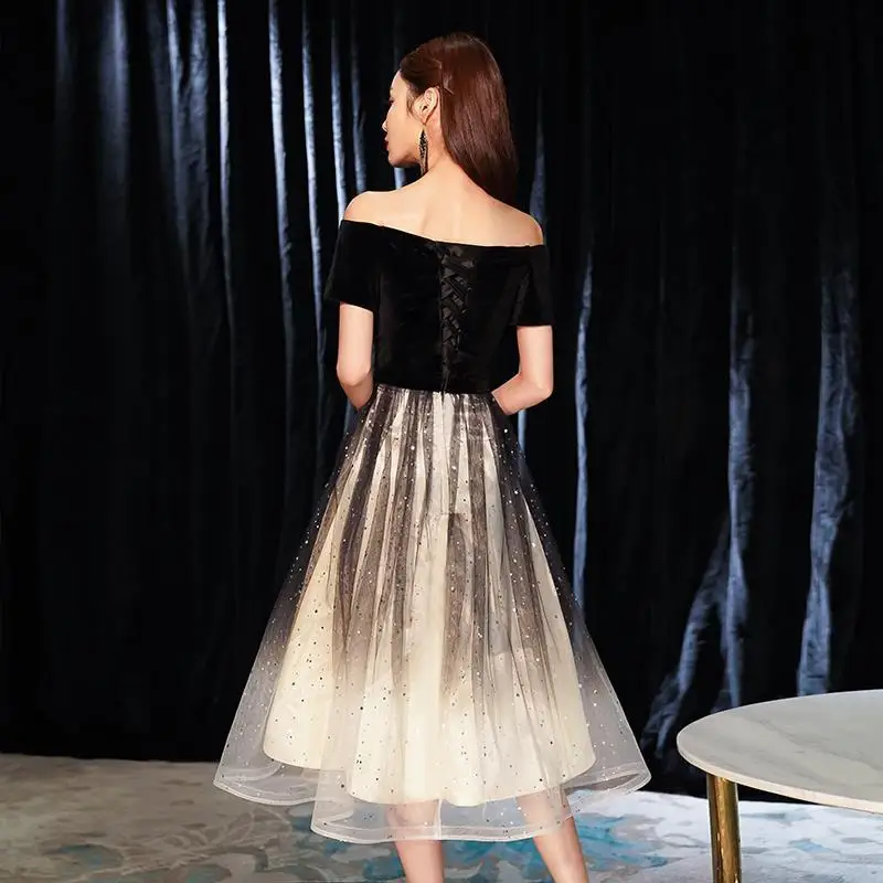 

Short Chinese Oriental Party Wedding Female Off Shoulder Cheongsam Bridesmaid Evening Dress Elegant Celebrity Banquet Dresses