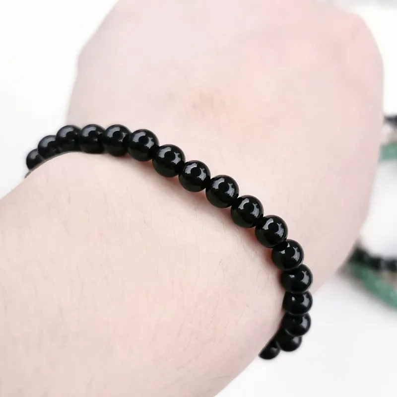 Black agate Минималистичный 6 мм натуральный браслет для женщин и мужчин тигровый глаз розовый кристалл вулканический каменный Агат из бисера Йога стрейч браслеты - Окраска металла: Black agate
