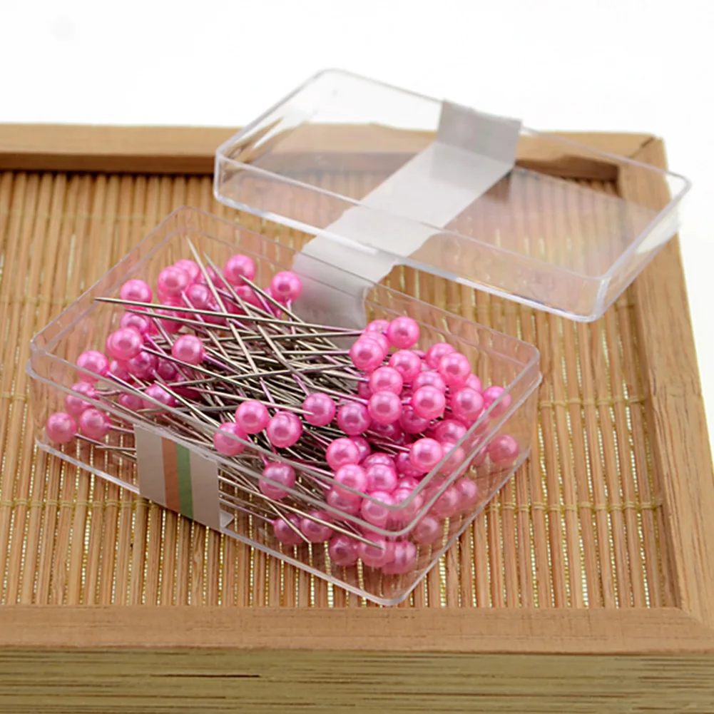 100pcs Pink 500 шт./лот круглые жемчужные головки булавки для шитья Свадебный корсаж флористы швейные булавки с коробкой аксессуары DIY Инструменты - Цвет: 100pcs Pink