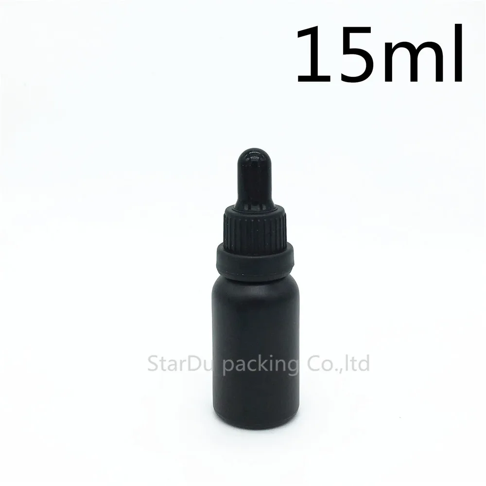 

480pcs 15ml Black Frosted Glass Essential Oil Bottle With Black Tamper Evident Dropper Glass Perfume Bottle