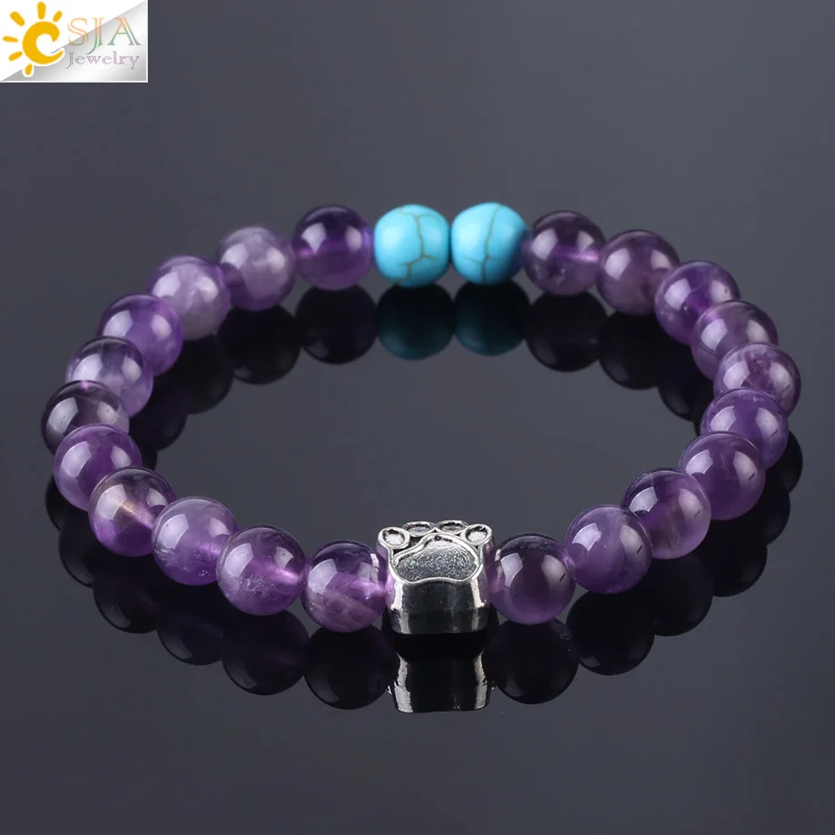 CSJA Медвежонок лапа натуральный камень браслет милый кот коготь цинковый сплав