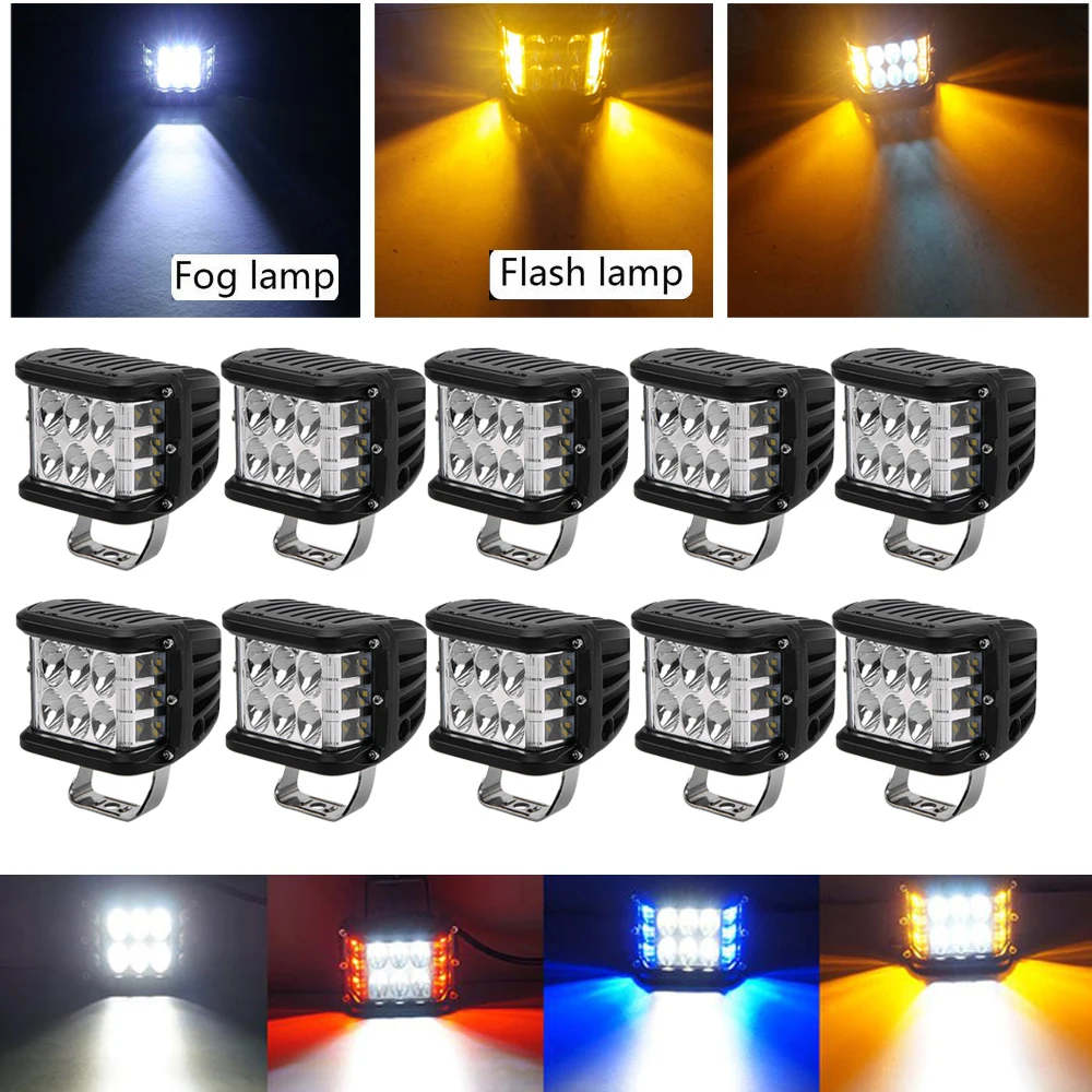 10pcs Led Work Light 4" Inch 45W Led Driving Light Offroad Cubes Pods Strobe Dual Side Blue Amber Red DRL for Jeep Truck SUV ATV