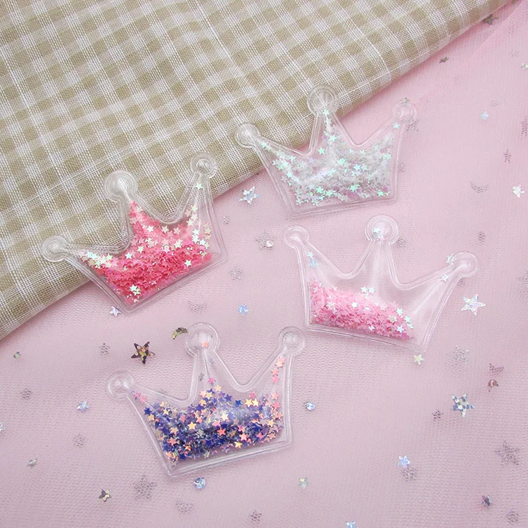 10 шт./лот прозрачные Аппликации из ПВХ в форме короны со свободными блестками