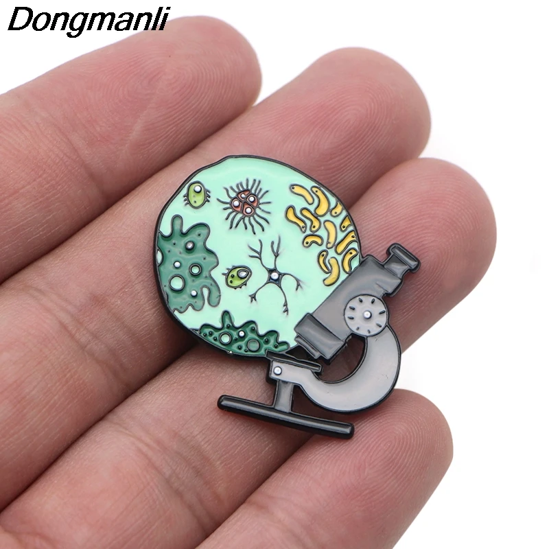 P3608 Dongmanli бактериальный микроскоп, металлические эмалированные булавки и броши для женщин, медицинские значки, подарки