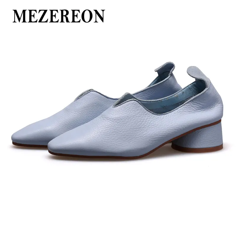 Туфли лодочки MEZEREON женские с квадратным носком мягкая кожа без застежки на