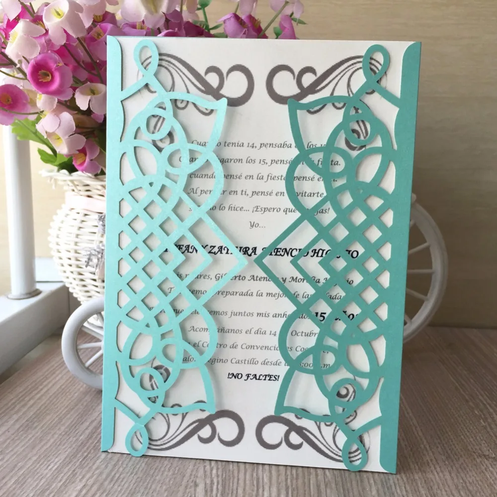 

50pcs Chic Tiffany blue Shiny paper Name Card Postcard Wedding Invitations Card Decoration Birthday Party Business Invite Card
