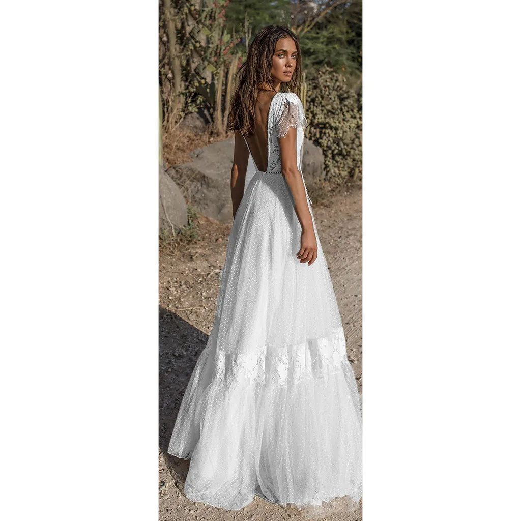 2019 платья женские на бретельках с крестиком свадебные v образным вырезом