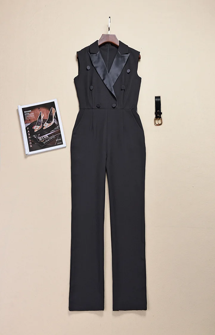 Женский деловой комбинезон элегантный офисный без рукавов с V образным вырезом