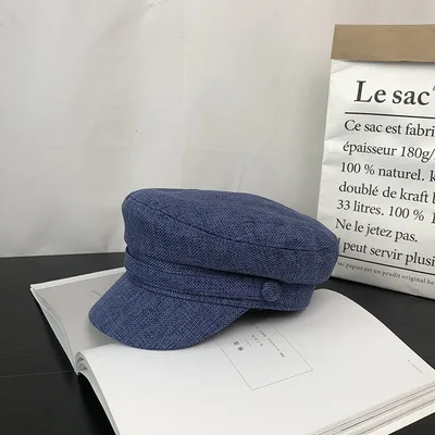 blue Кепи картуз женский фуражка весенние шапки для женщин женские кепки кепка женская Для женщин шапка, кепка военные Кепки Демисезонный Лен восьмиугольная однотонная бейсболка с плоской верхней армейские кепки молод шляпа - Цвет: blue