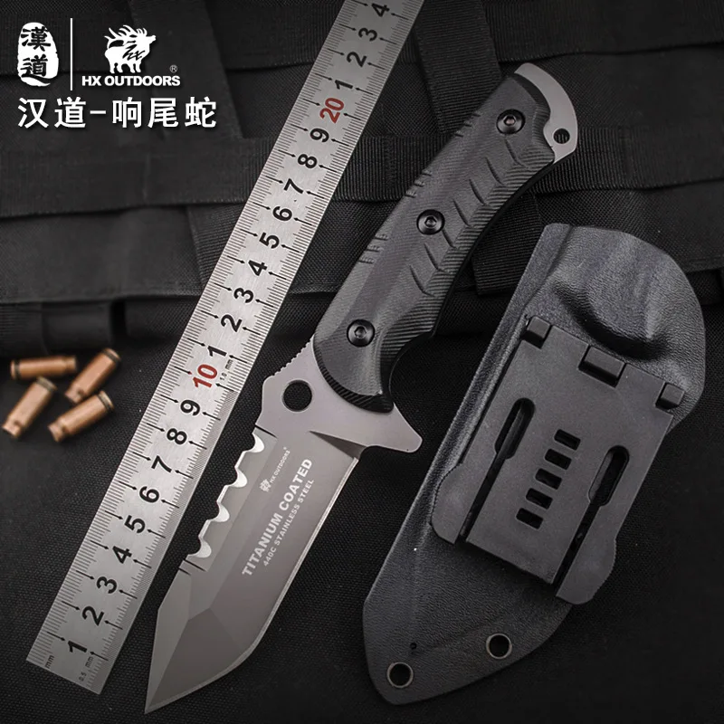 

HX OUTDOORS Survival knife rattlesnake outdoor tactical high hardness straight knife wilderness survival self-defense saber