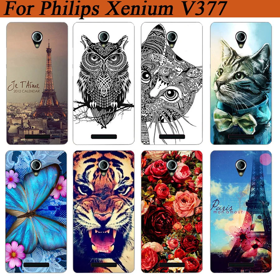 Чехол для Philips Xenium V377, 5,0 дюймов, рисунок, окрашенный цветной тигр филин Роза, мягкий ТПУ чехол для Philips V377, прозрачный телефон