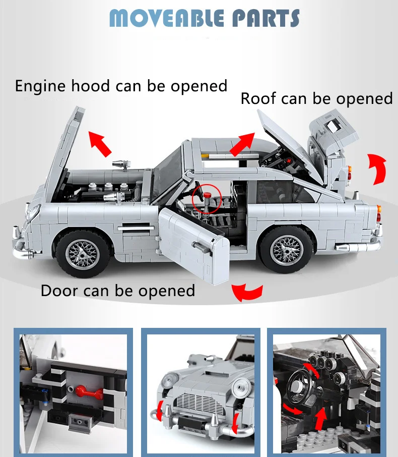 Совместимые с technic серии 10262 Aston Martin DB5 Набор строительных блоков Кирпичи Детские модели автомобилей подарки игрушки