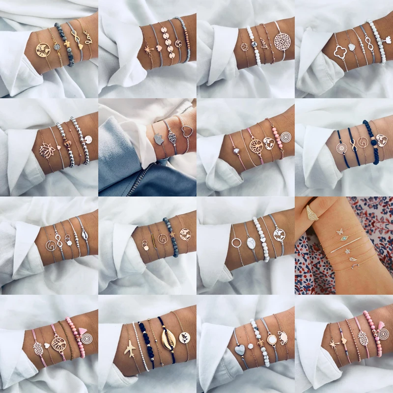 3-6 шт/набор Классическая стрелка узел круглый кристалл многослойный Регулируемый Открытый браслет набор женские модные вечерние ювелирные изделия несколько стилей