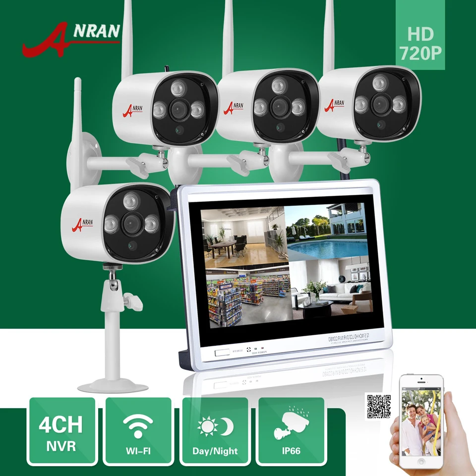 Anran 4CH P2P 720 P 12 ''ЖК-дисплей монитор WI-FI NVR 3 массив ИК Открытый Водонепроницаемый