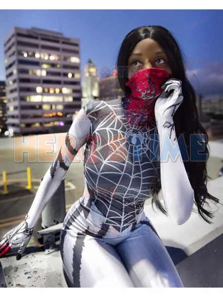 Шелковый костюм паук Venom Symbiote Silk Cindy Moon боди с 3D принтом из лайкры для женщин