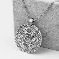1pc tibetan silver large round bohemian lucky patron saint medallion charm pendant with long chain lagenlook necklace for women