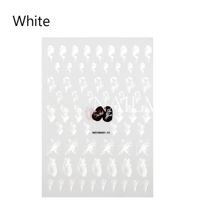 White 1 лист дыма стикеры 3D на ногти Nail Art Красочные Sumdge ногтей переводные наклейки на ногти клейкие наклейки татуировки слайды - Цвет: White