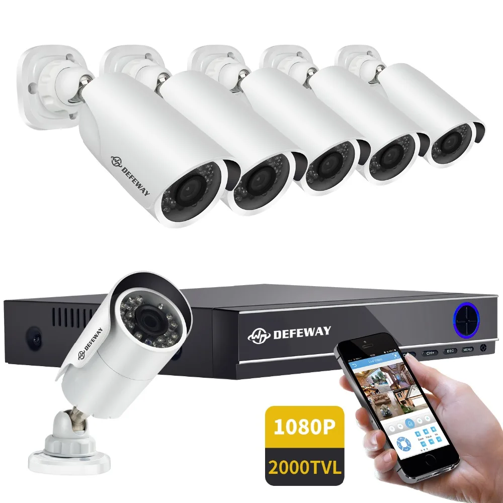 DEFEWAY Новый 8CH 1080P DVR комплект 6 шт. 2.0MP 2000TVL камера P2P система ИК наружного ночного