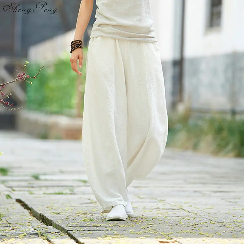 Женские Мешковатые штаны в китайском стиле белые повседневные свободные брюки