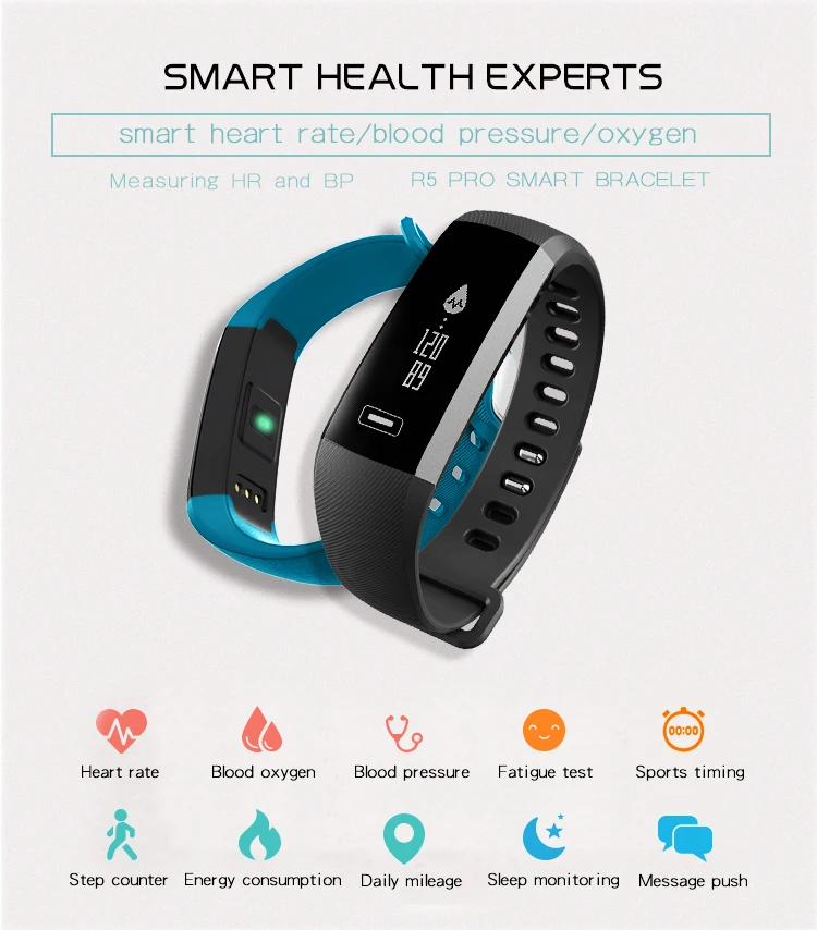 R5 PRO смарт-браслет Heartrate кровяное давление кислородный оксиметр спортивный браслет умные часы для iOS Android PK tezer