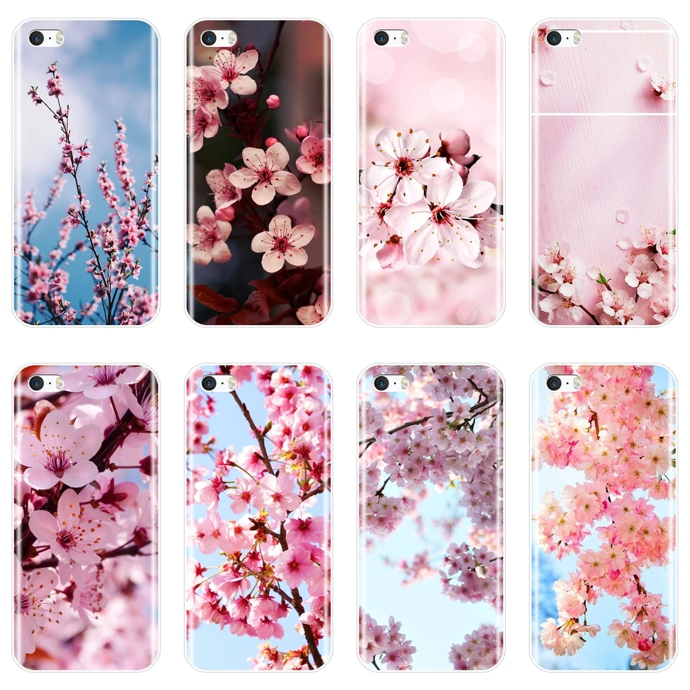 Pink Flower Cherry Blossom Sakura Aesthetic Phone Case For iPhone 5 S 5C 5S SE Soft Silicone Back Cover For Apple iPhone 4 S 4S