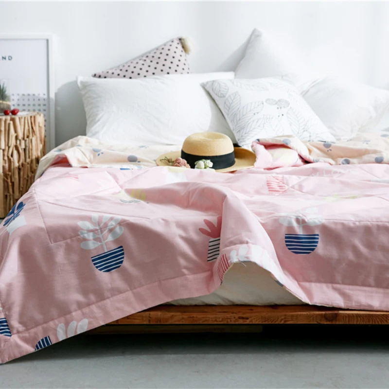 Современные Здоровый розовый Стёганое одеяло для лета кондиционер 200x230 см
