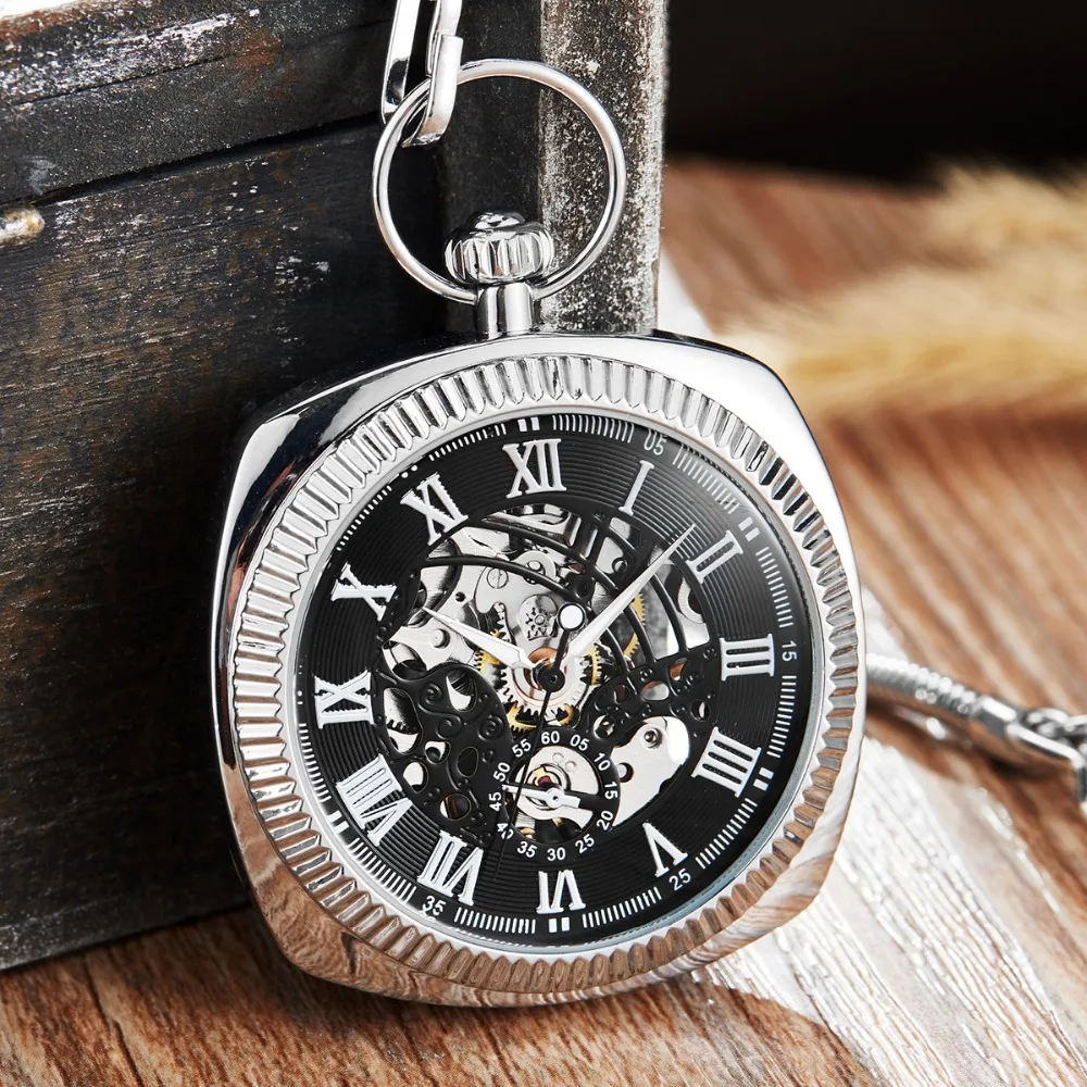 Роскошные Механические карманные часы Уникальный Квадратный чехол с римскими