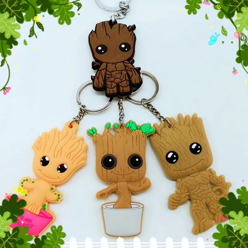 Фильм groot, ракета енот ПВХ cos брелок мини мультфильм милые коричневые цифры брелки для мужчин и девочек Детские llaveros брелки вечерние игрушки