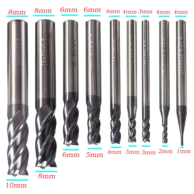Набор концевых фрез комплект из 9 твердосплавных вольфрамовых насадок с 4