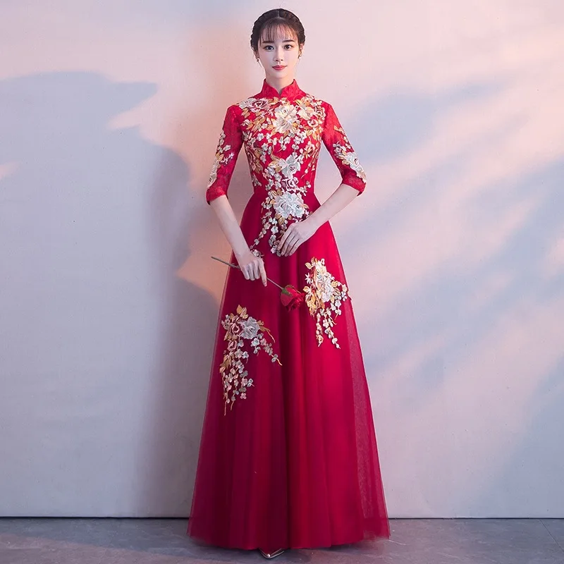 Женское традиционное китайское платье с вышивкой Элегантное свадебное