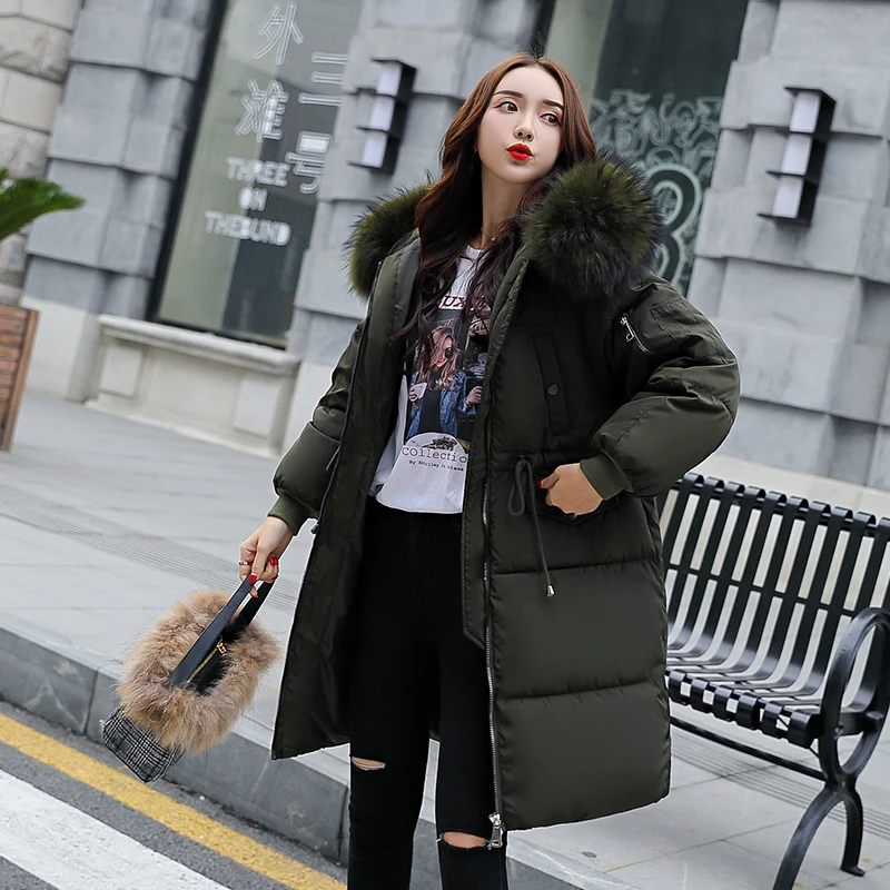 Зимняя куртка женская с капюшоном 2018 Женская парка большой меховой воротник