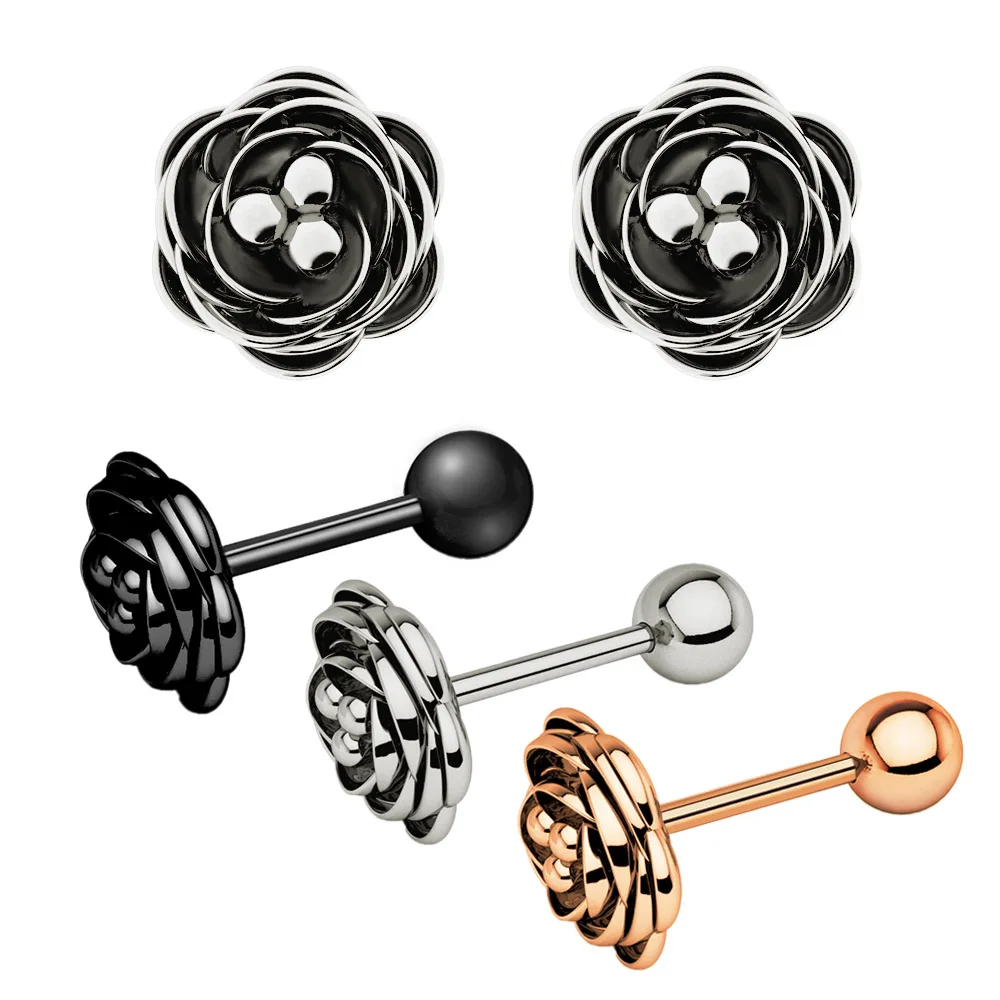 3pcs rose 1 шт из нержавеющей стали Ушные Кольца на Козелок 16 г Сердце цветок Бар пирсинг для хряща уха Спираль пирсинг женщин мужчин ювелирные изделия для тела - Окраска металла: 3pcs rose