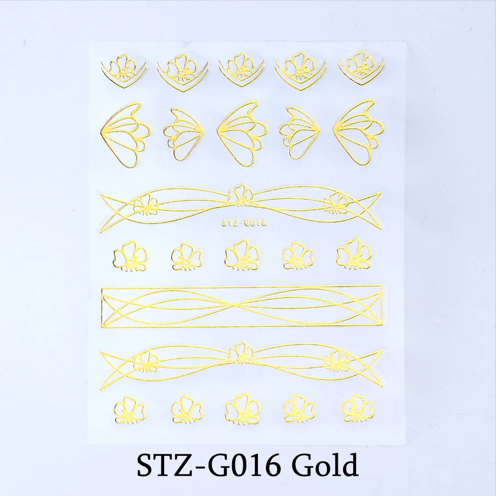 STZ-G016 Gold Золотая проволока, наклейки для ногтей, волнистая линия, слайдеры, серебряная полоскающая лента, Переводные картинки для дизайна ногтей, 3D клей, маникюрные украшения, BESTZG14-20 - Цвет: STZ-G016 Gold